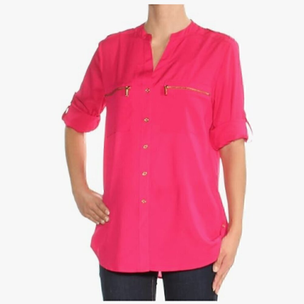 Calvin Klein Pink Buttoned Blouse with Mandarin Collar